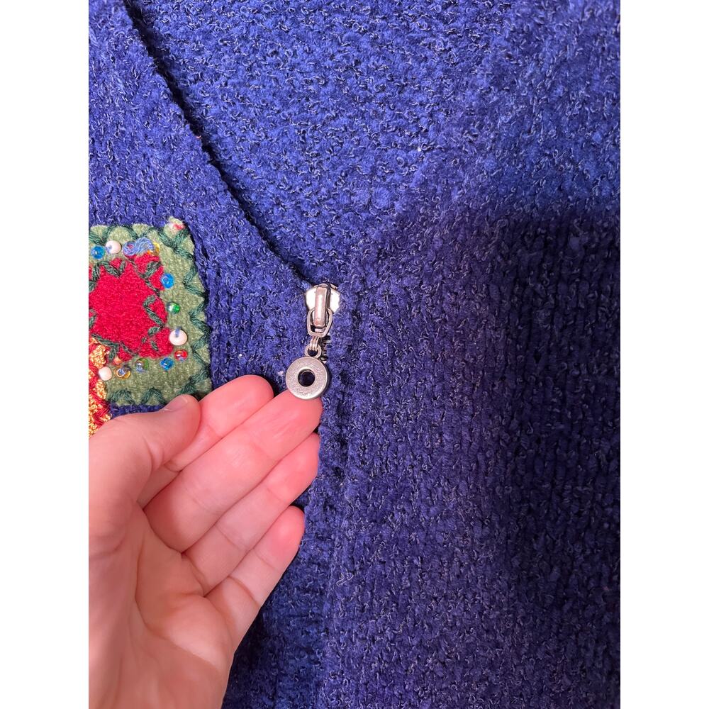 1990s Koret Red Blue Chenille Patchwork Art To We… - image 4